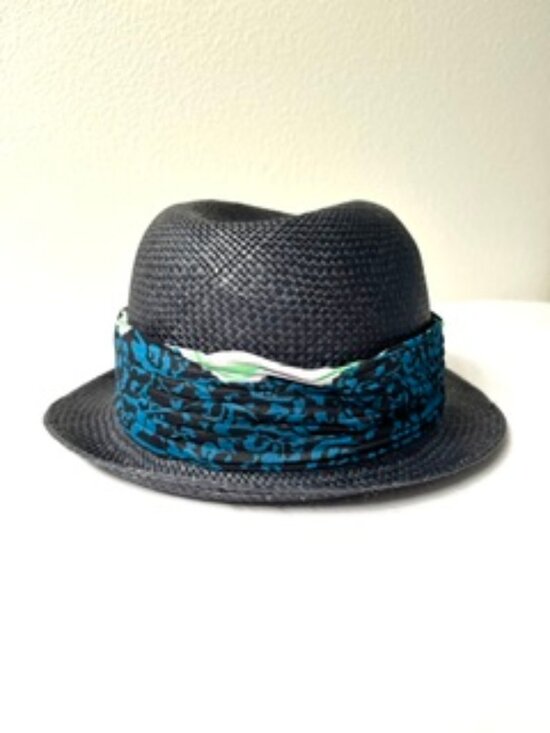 ETRO Milano Dark Blue Straw Hat With Printed Scarf Band  Made in Italy main image 6